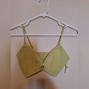 Aerie NWT seamless ring plunge bralette yellow/green ribbed size M